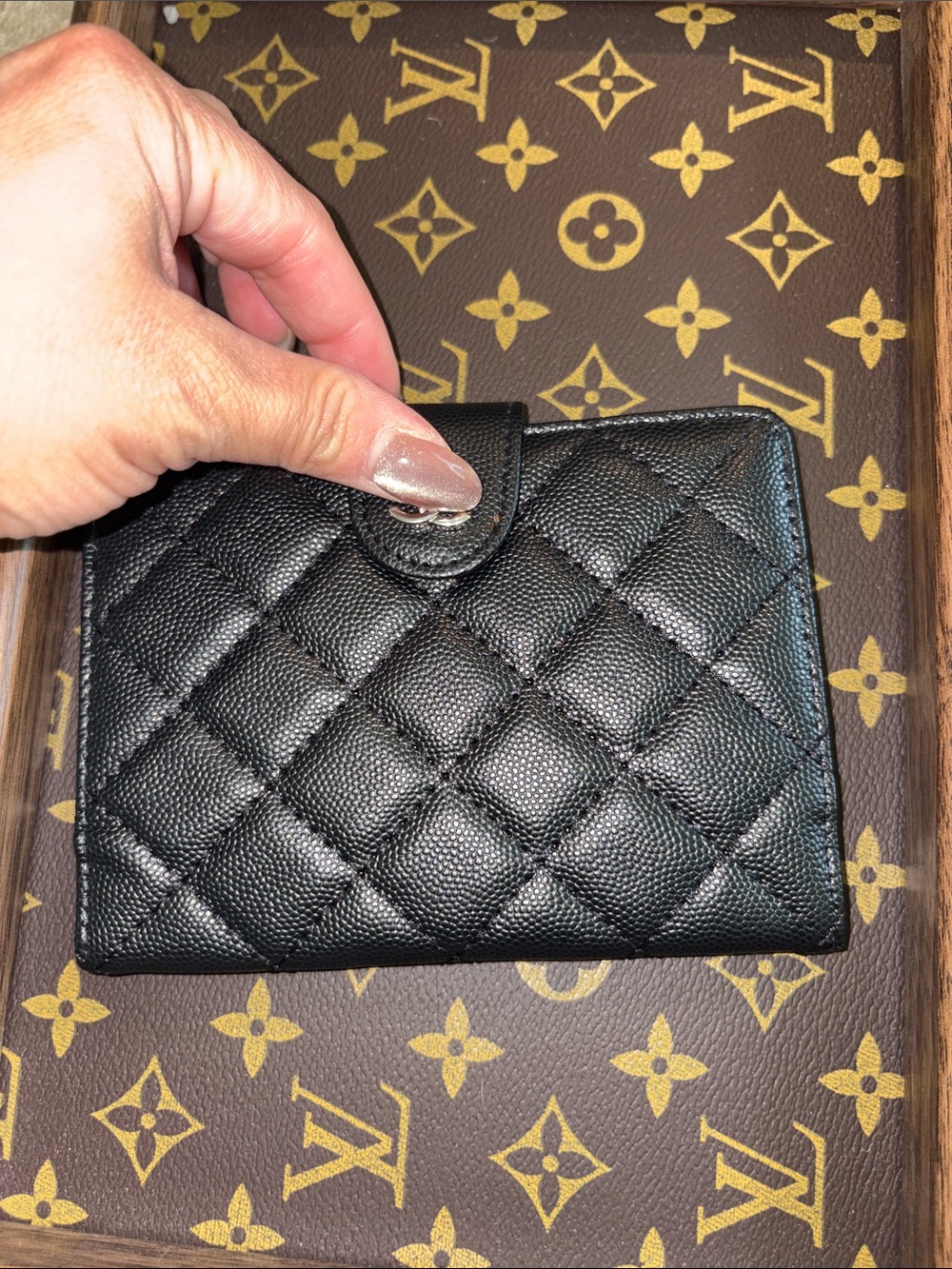 Designer Inspired Black Quilted Leather look Snap Card/Passport Holder